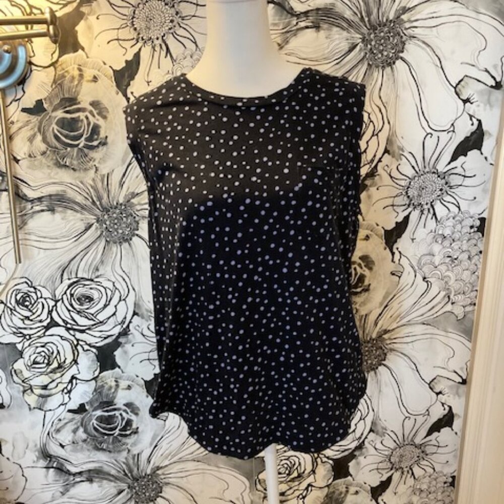 ANN TAYLOR LOFT Women's Tank Top w Pocket Navy Blue Polkadot SIZE MEDIUM